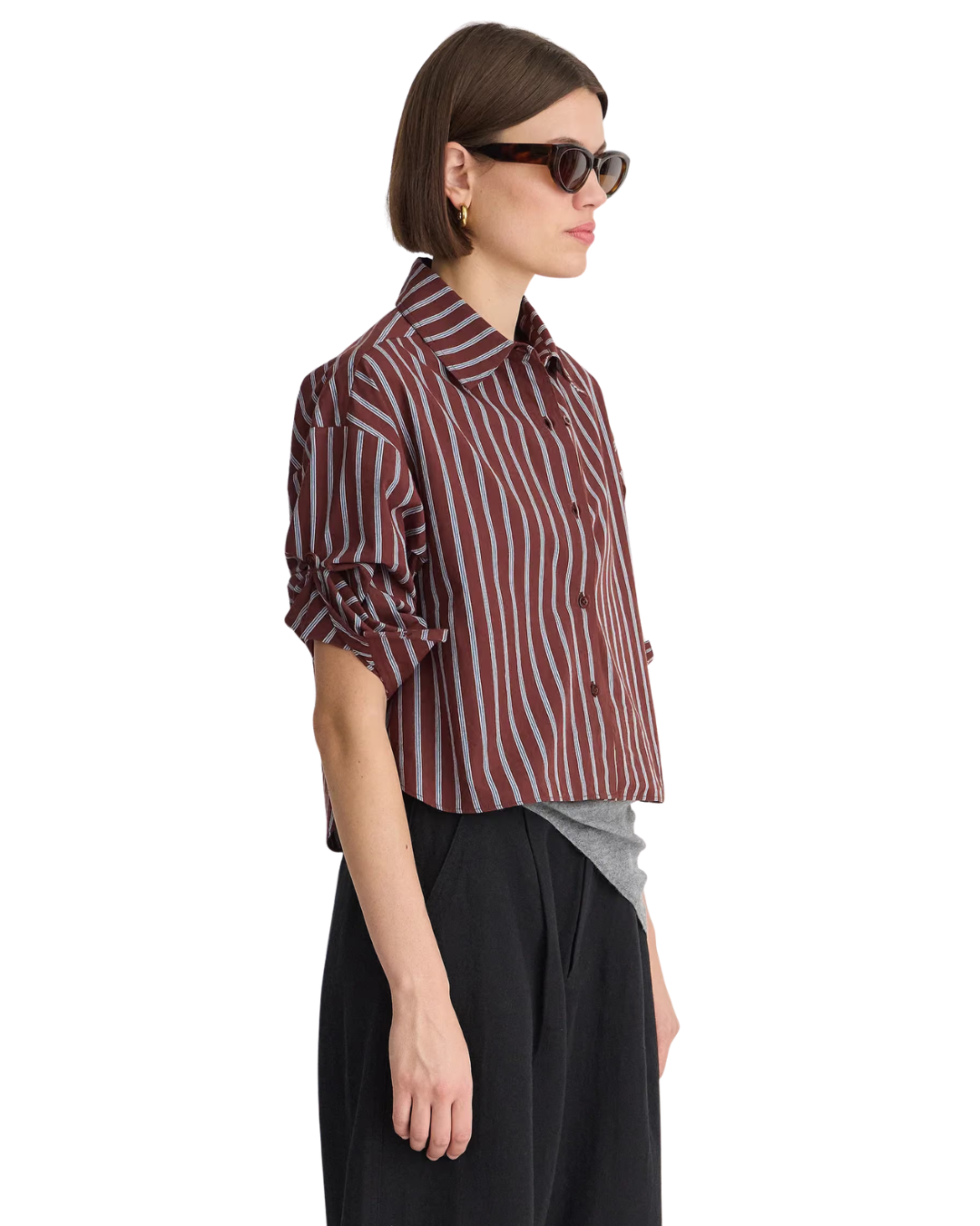 Cropped Isolde Button Down - Spice Stripe