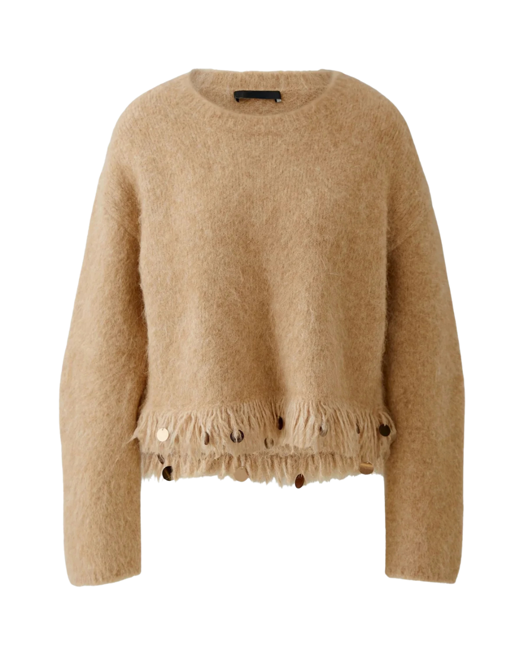 Pullover with Fringe & Sequins - Beige - F5