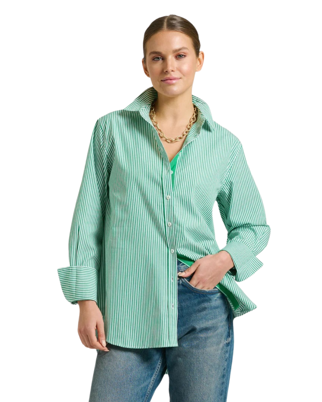 Elodie Girlfriend Shirt - Green Stripe