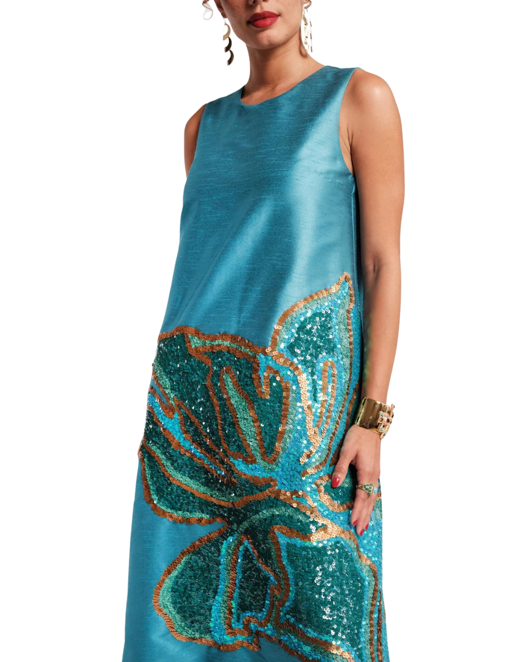 Alice Midi Dress Fringed Tulip - Teal