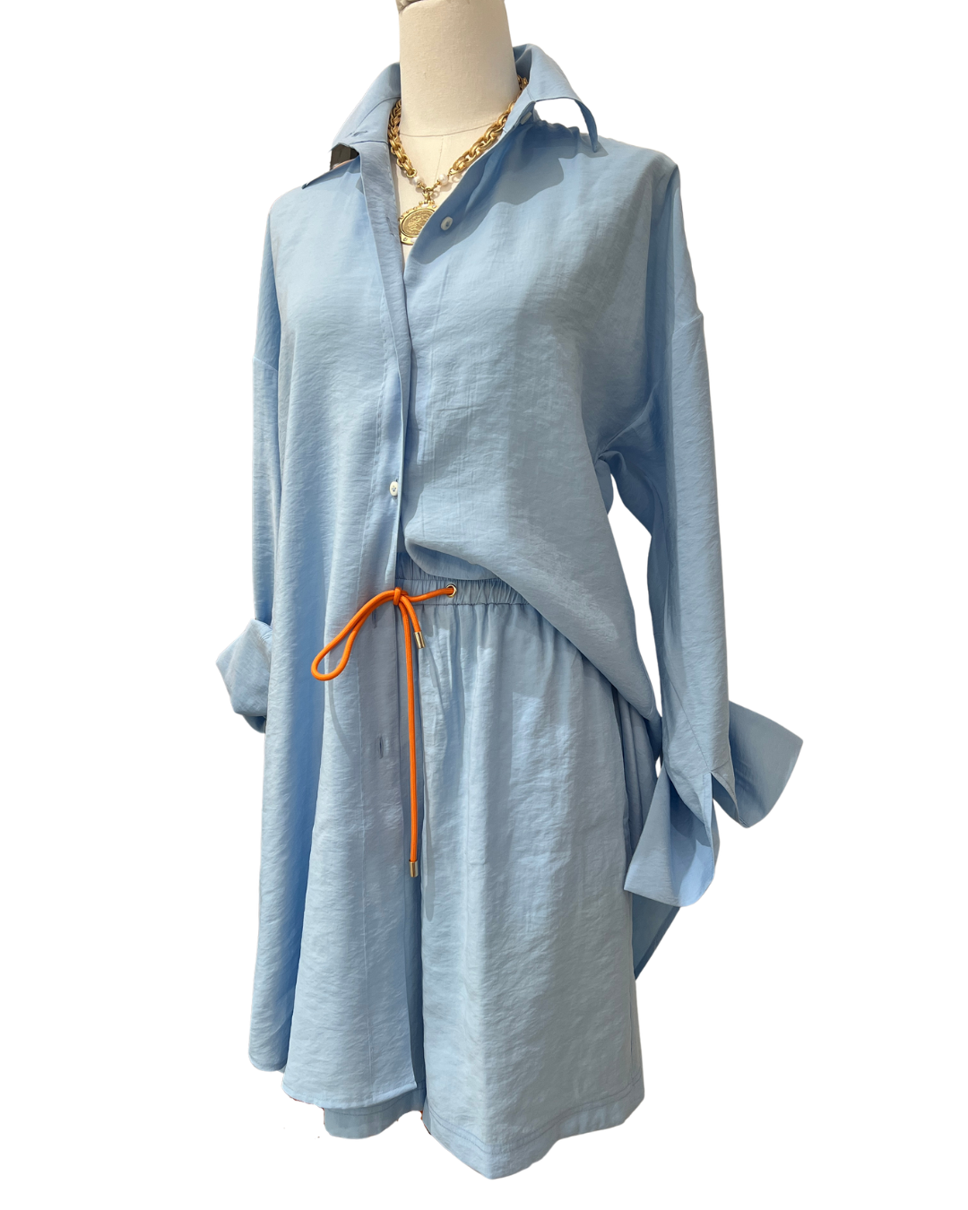 Silk Shirt Dress - Light Blue