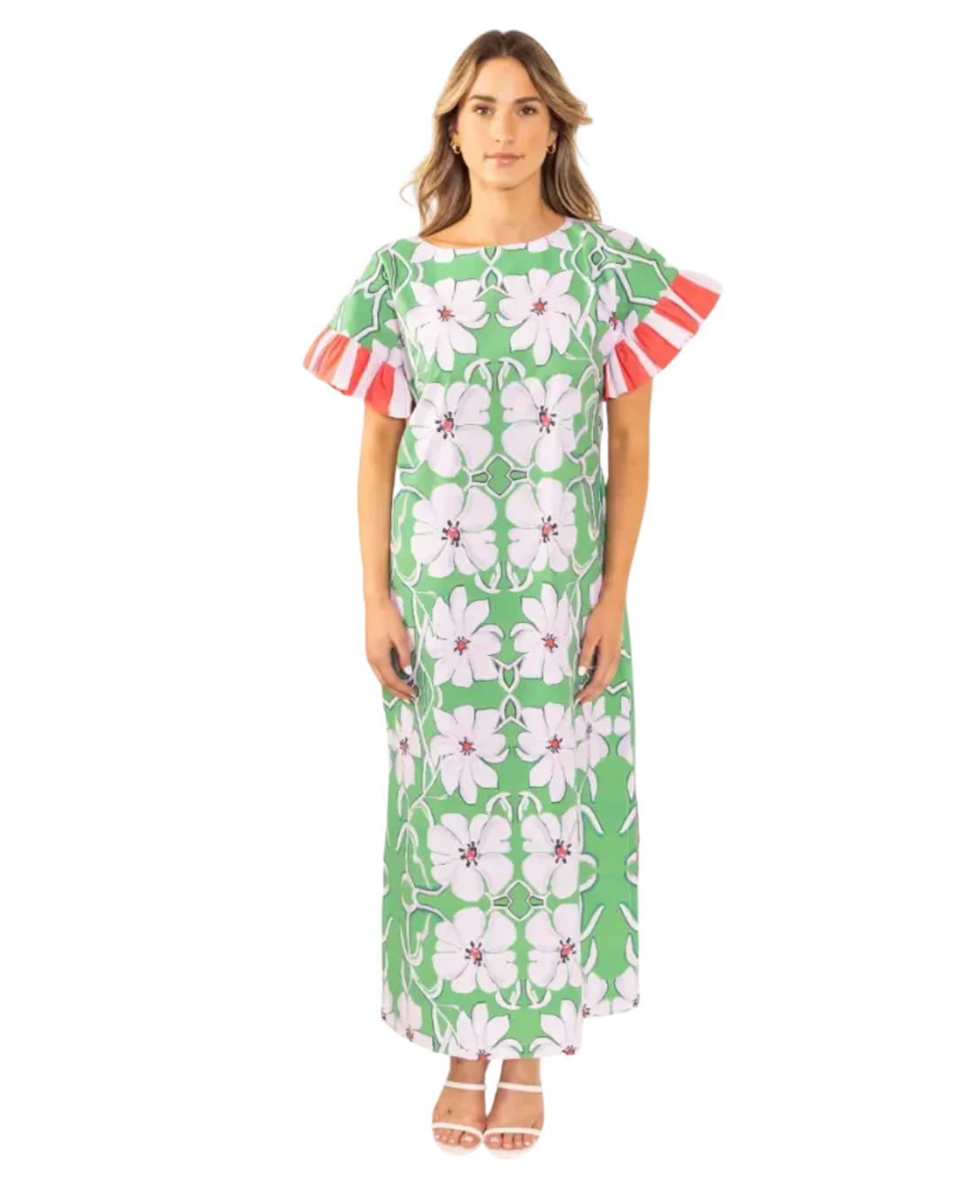 Poppy Long Dress - Palm Green Print
