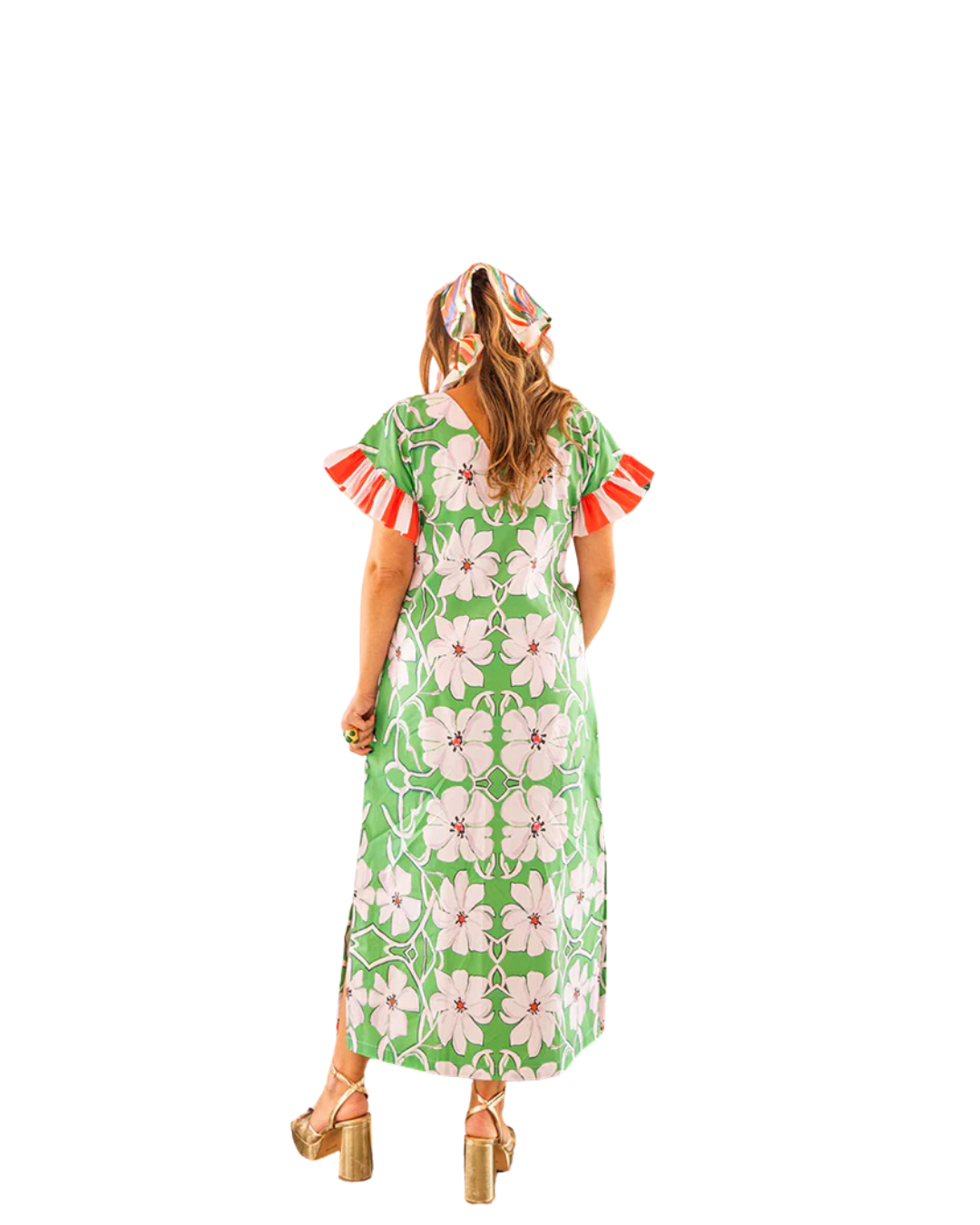 Poppy Long Dress - Palm Green Print
