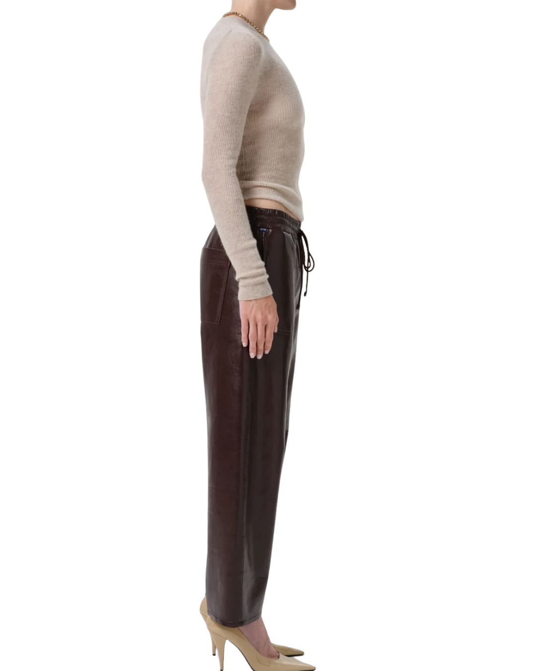 Rework Pull On Recycled Leather Pant - Burgundy