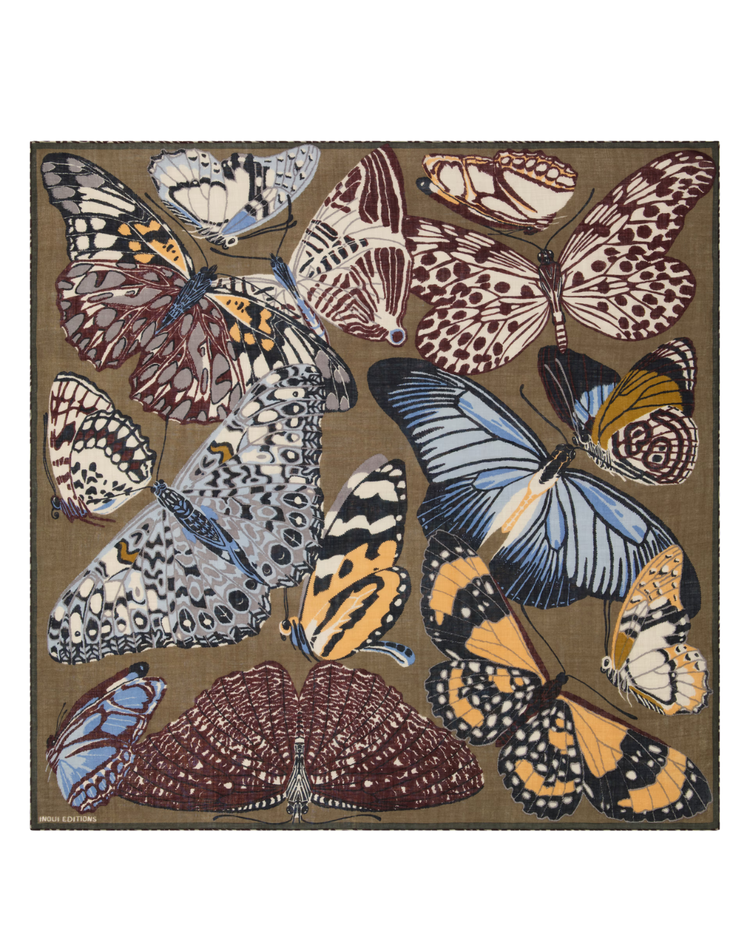 Scarf - Carre 130 Papillons - Khaki