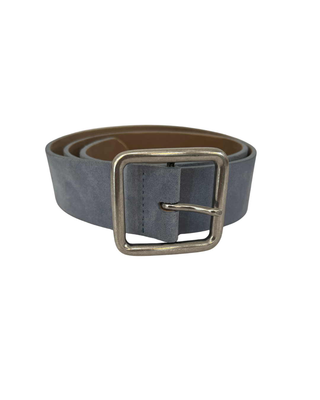 Light Blue Suede Belt with Silver Buckle
