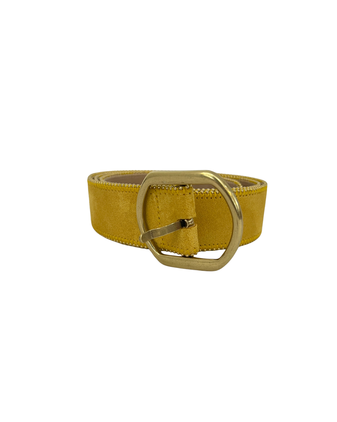 Yellow Suede Belt with Gold Trim