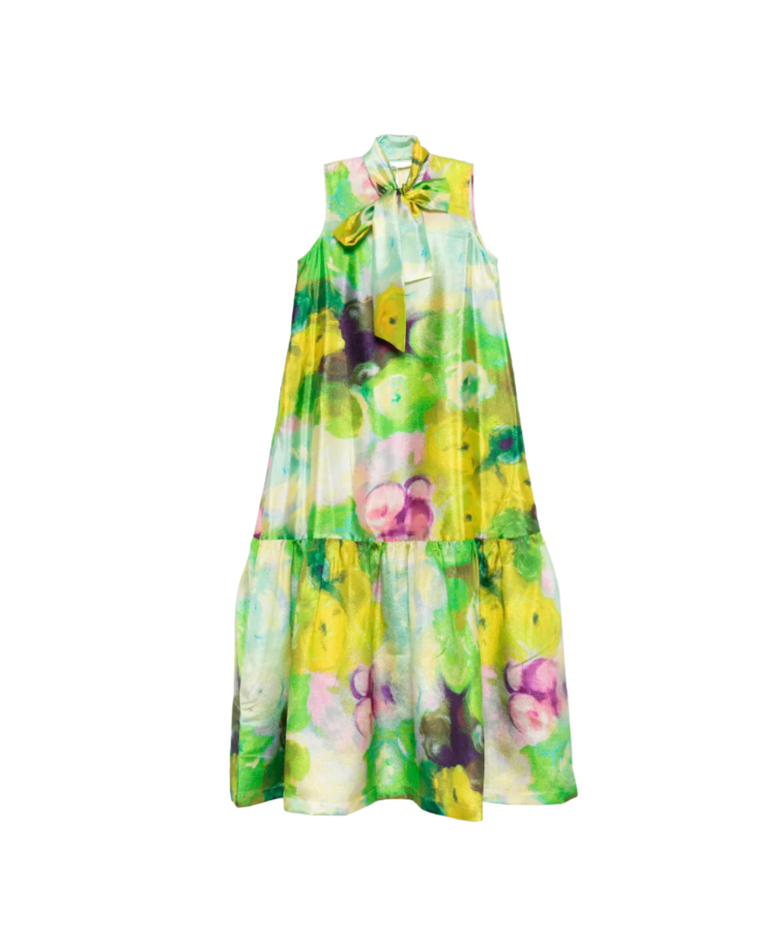 Bloomlight Print Sleeveless Long Dress with Tie Neck