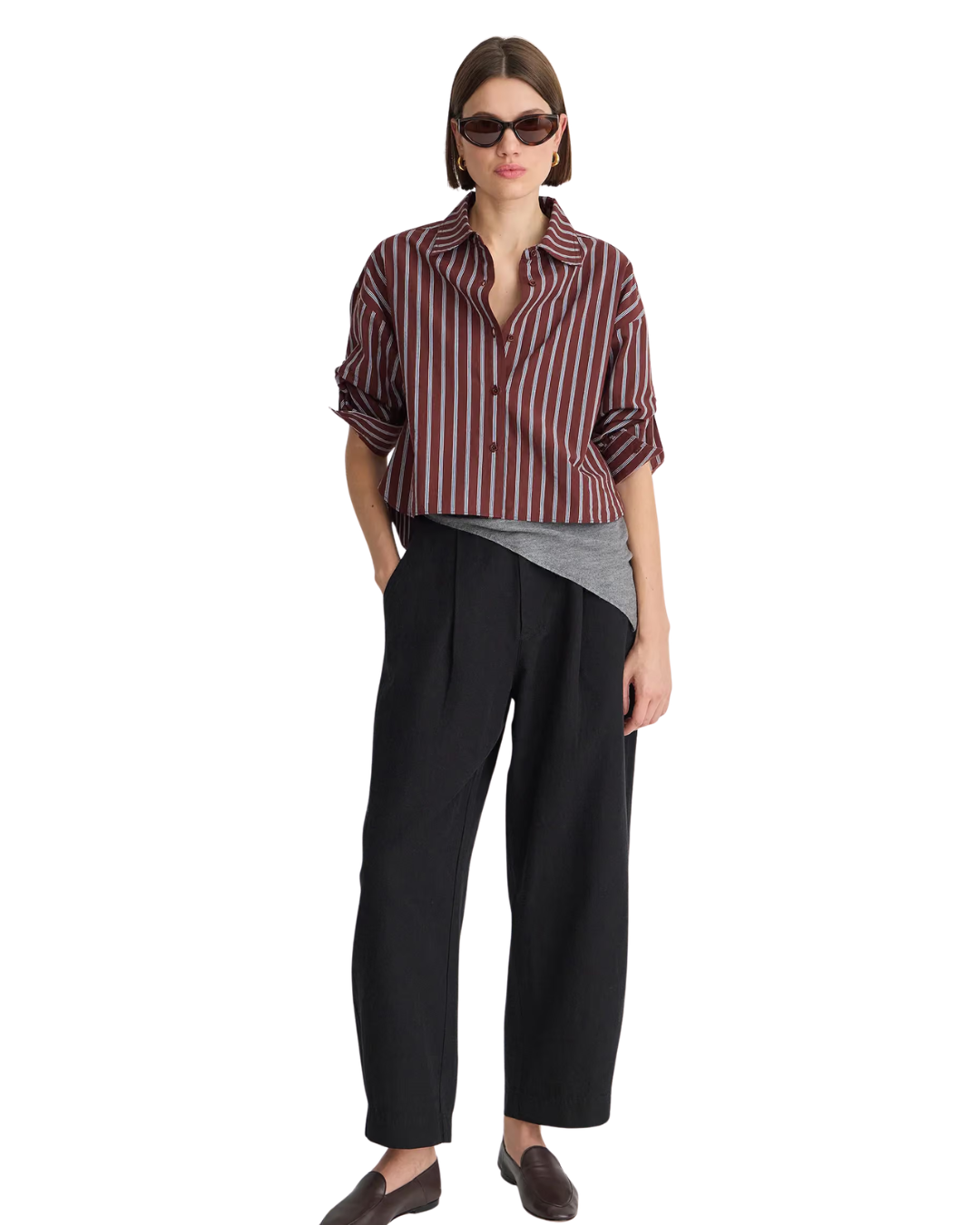 Cropped Isolde Button Down - Spice Stripe