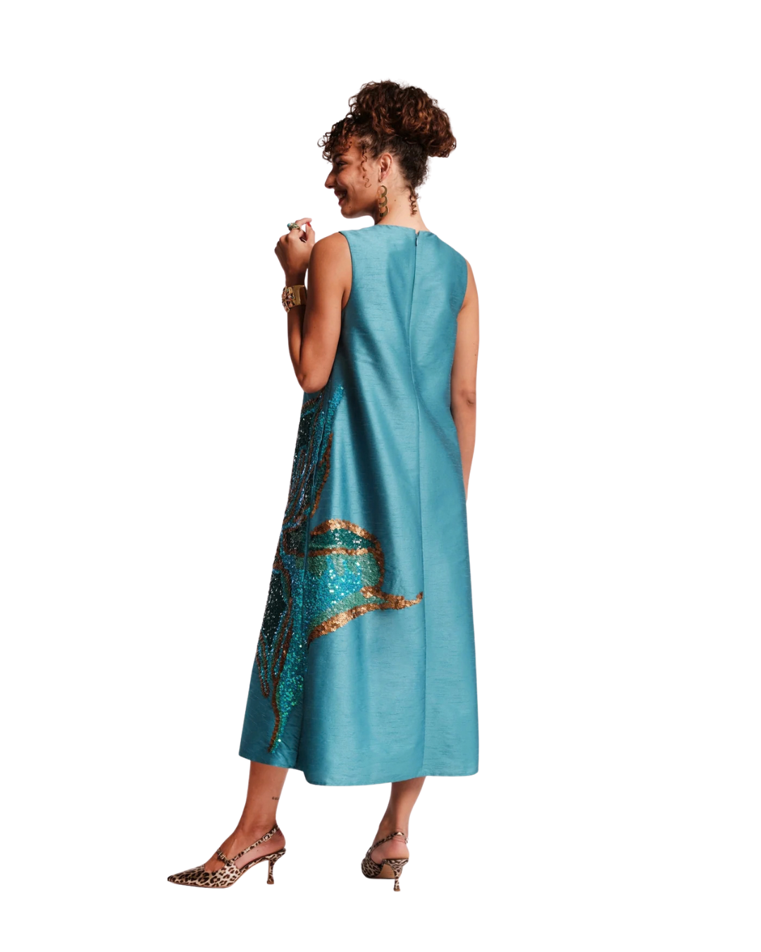 Alice Midi Dress Fringed Tulip - Teal