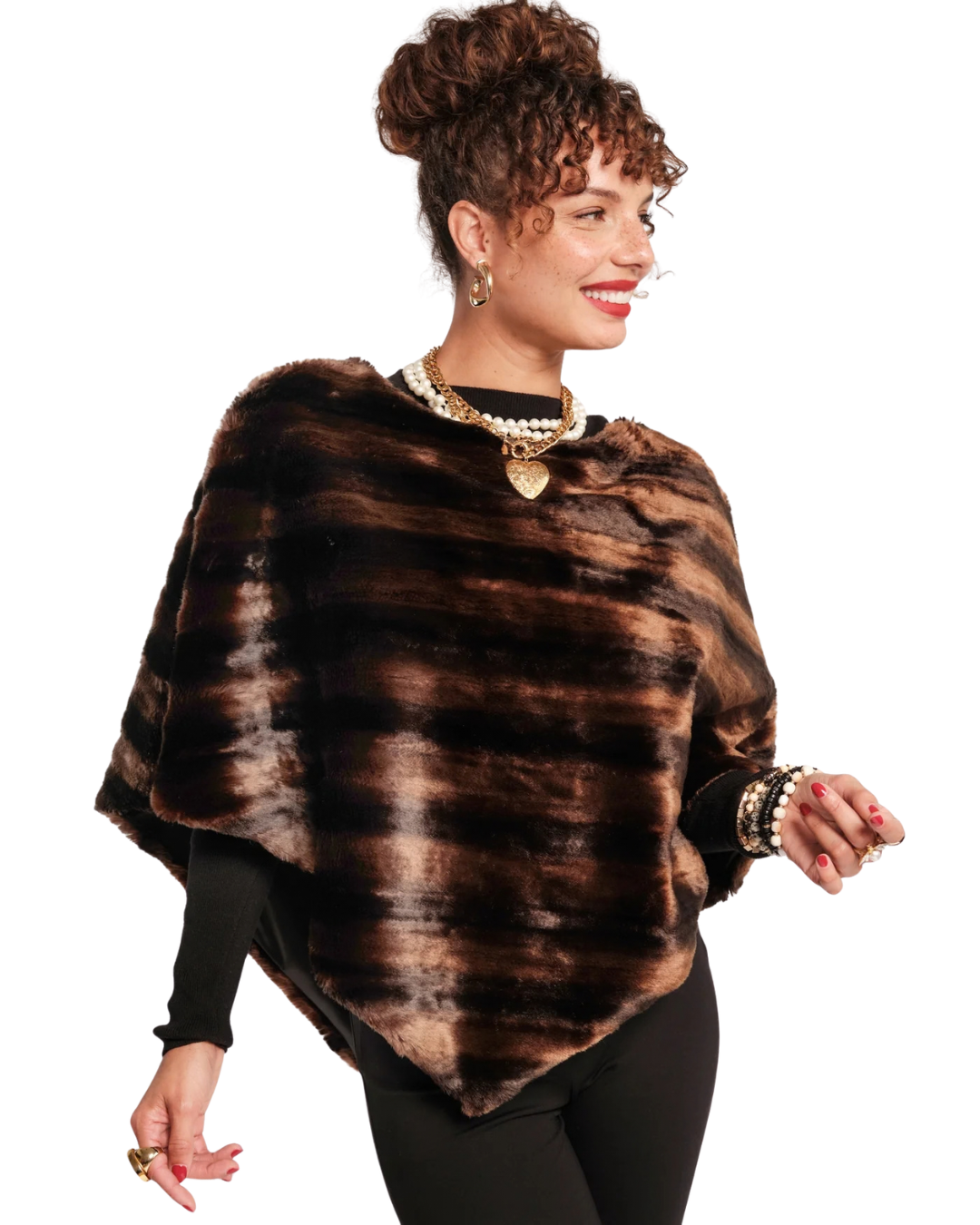 The Envoy Poncho Faux Fur - Brown