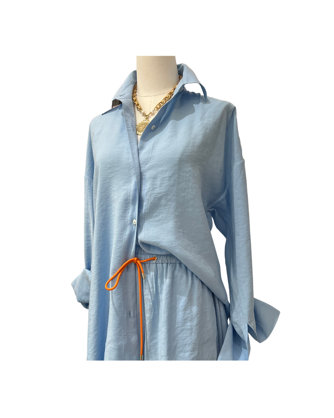 Silk Shirt Dress - Light Blue