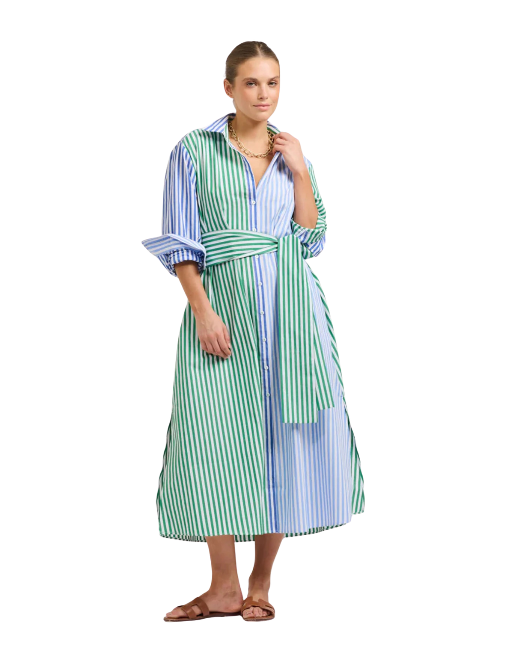 Luna Oversized Shirt Dress - Blue & Green Stripe Combo