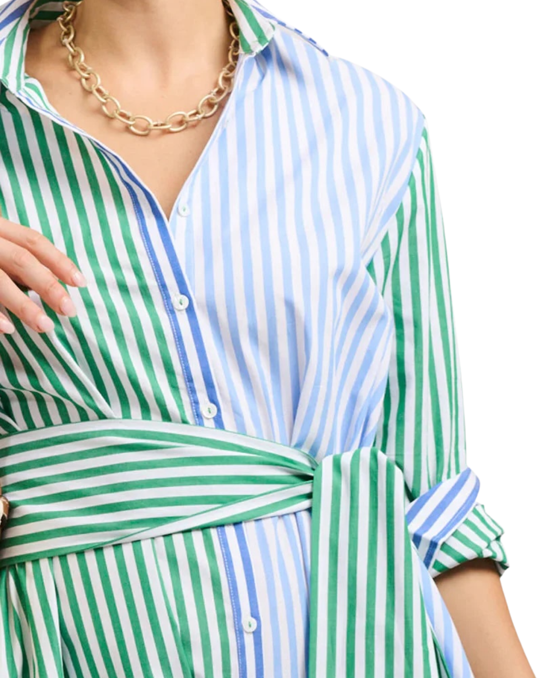 Luna Oversized Shirt Dress - Blue & Green Stripe Combo
