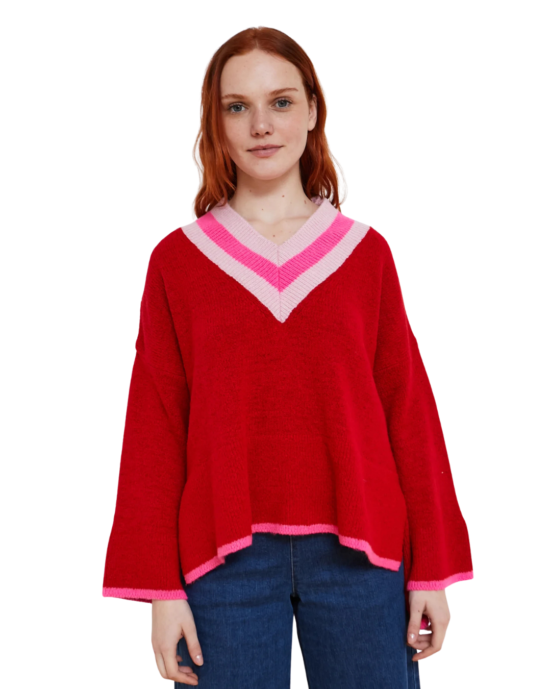 Hug V Neck Sweater - Red