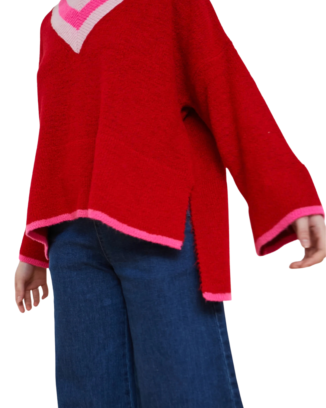 Hug V Neck Sweater - Red