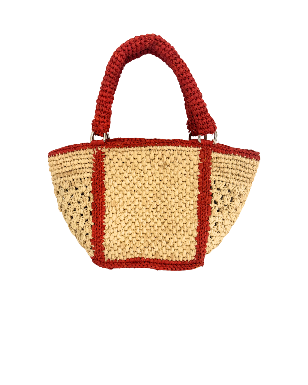 Nivo Raffia Shoulder Tote - Natural & Coral