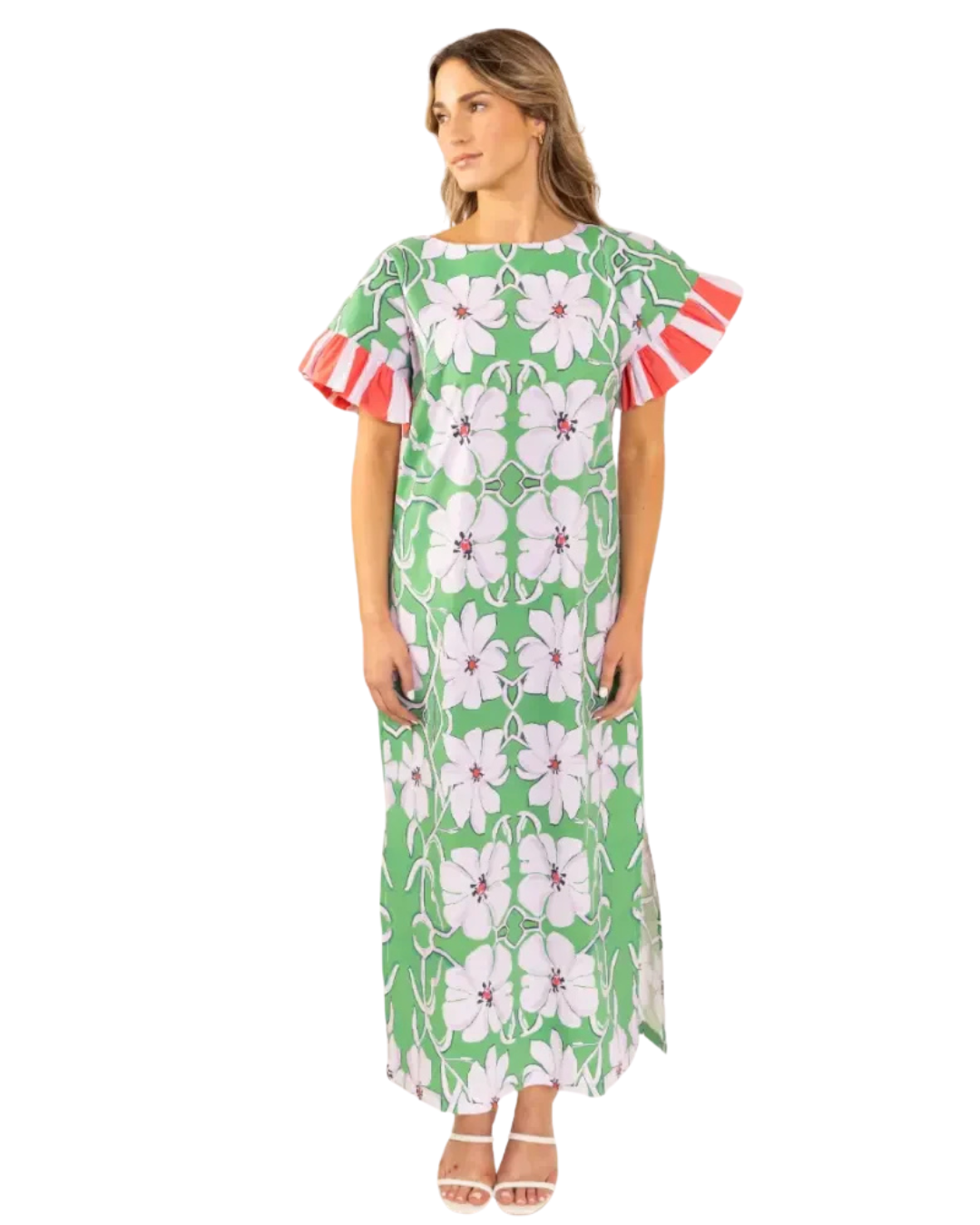 Poppy Long Dress - Palm Green Print