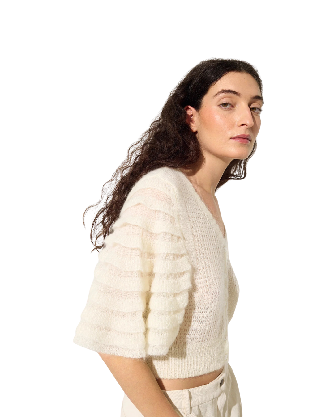 Mohair Blend Cream Cardigan