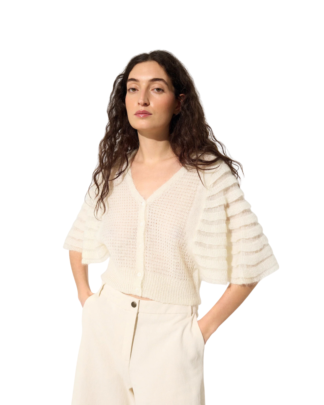 Mohair Blend Cream Cardigan