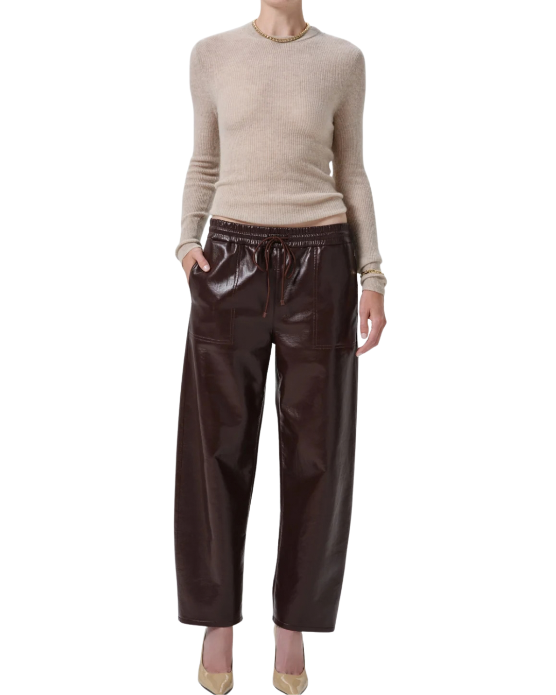 Rework Pull On Recycled Leather Pant - Burgundy