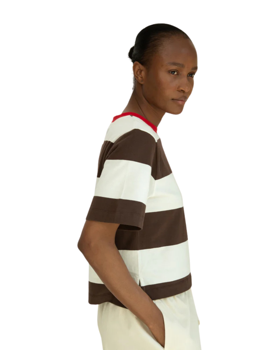 Bay Sue Tee - Cocao & White Wide Stripe