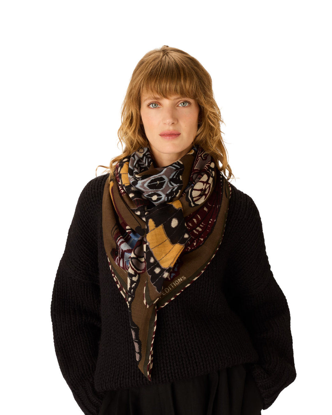 Scarf - Carre 130 Papillons - Khaki