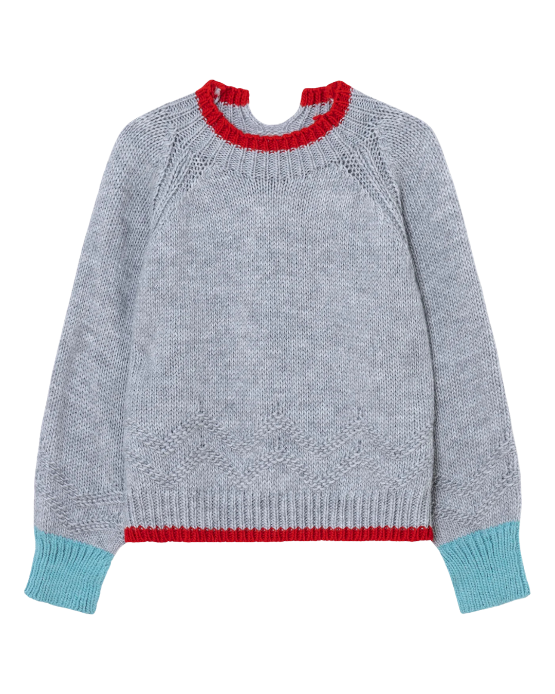 Zig Zag Mock Neck Sweater - Grey w/ Red - F5