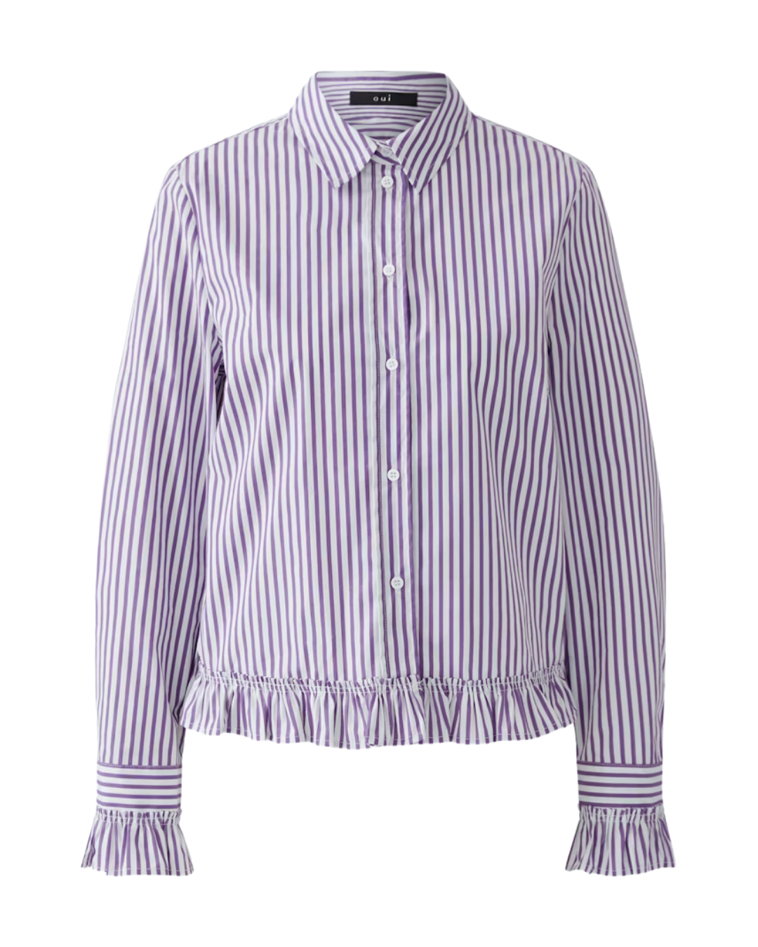 Striped Blouse with Ruffles - White/Violet