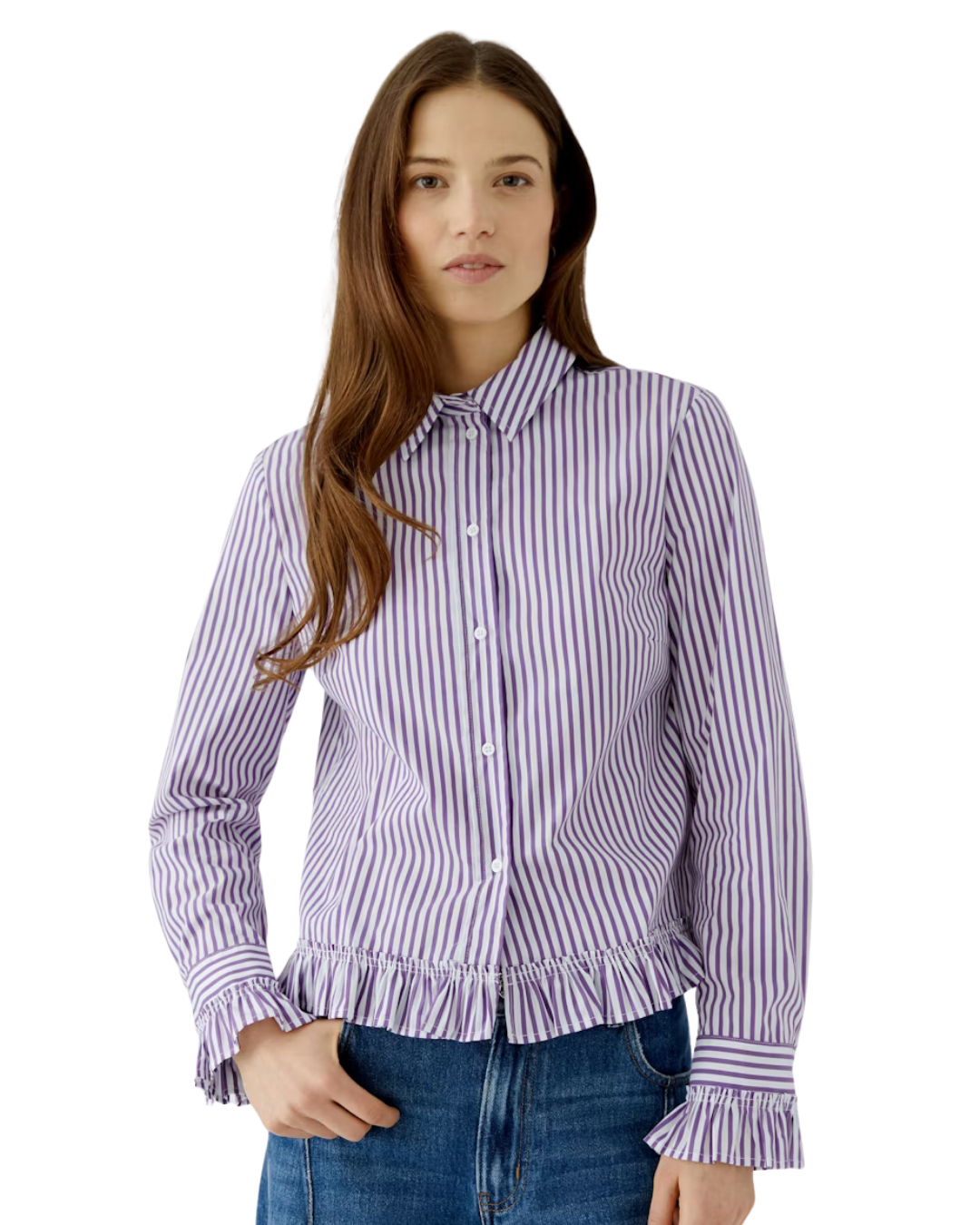 Striped Blouse with Ruffles - White/Violet