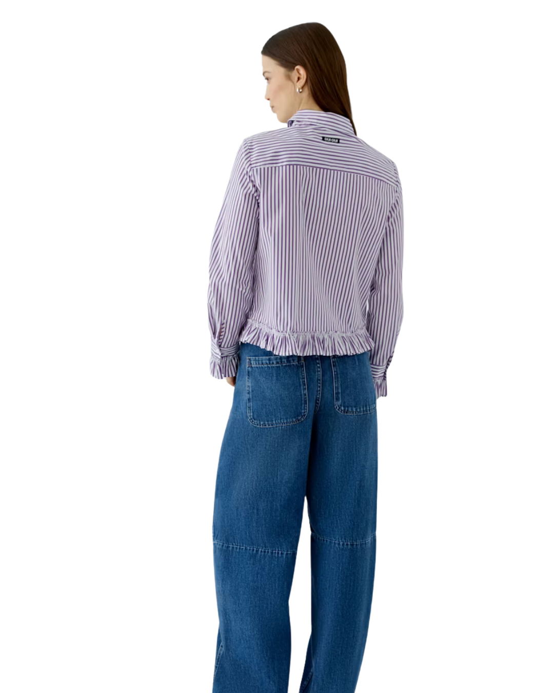 Striped Blouse with Ruffles - White/Violet