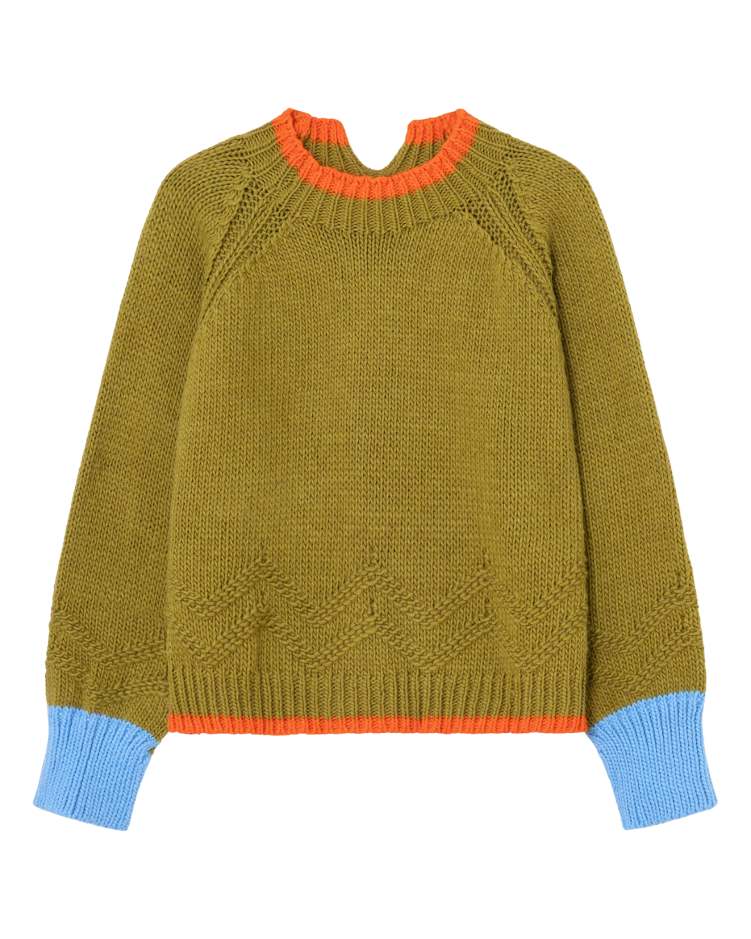 Zig Zag Mock Neck Sweater - Ocre w/ Ornage - F5