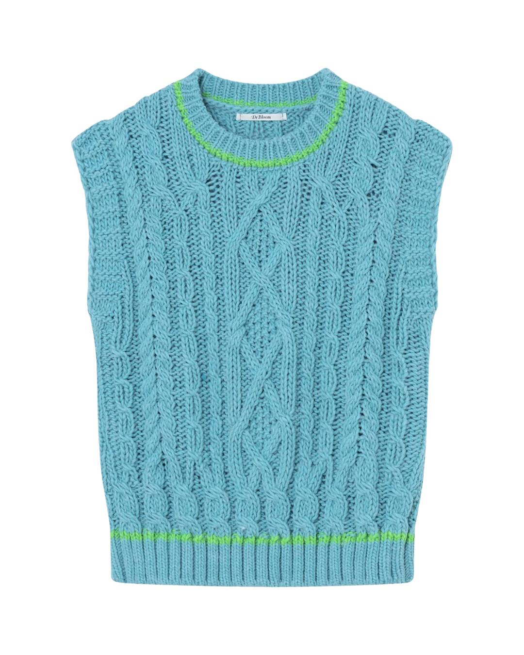 Cable Knit Sweater Vest - Turquoise w/ Lime - F5