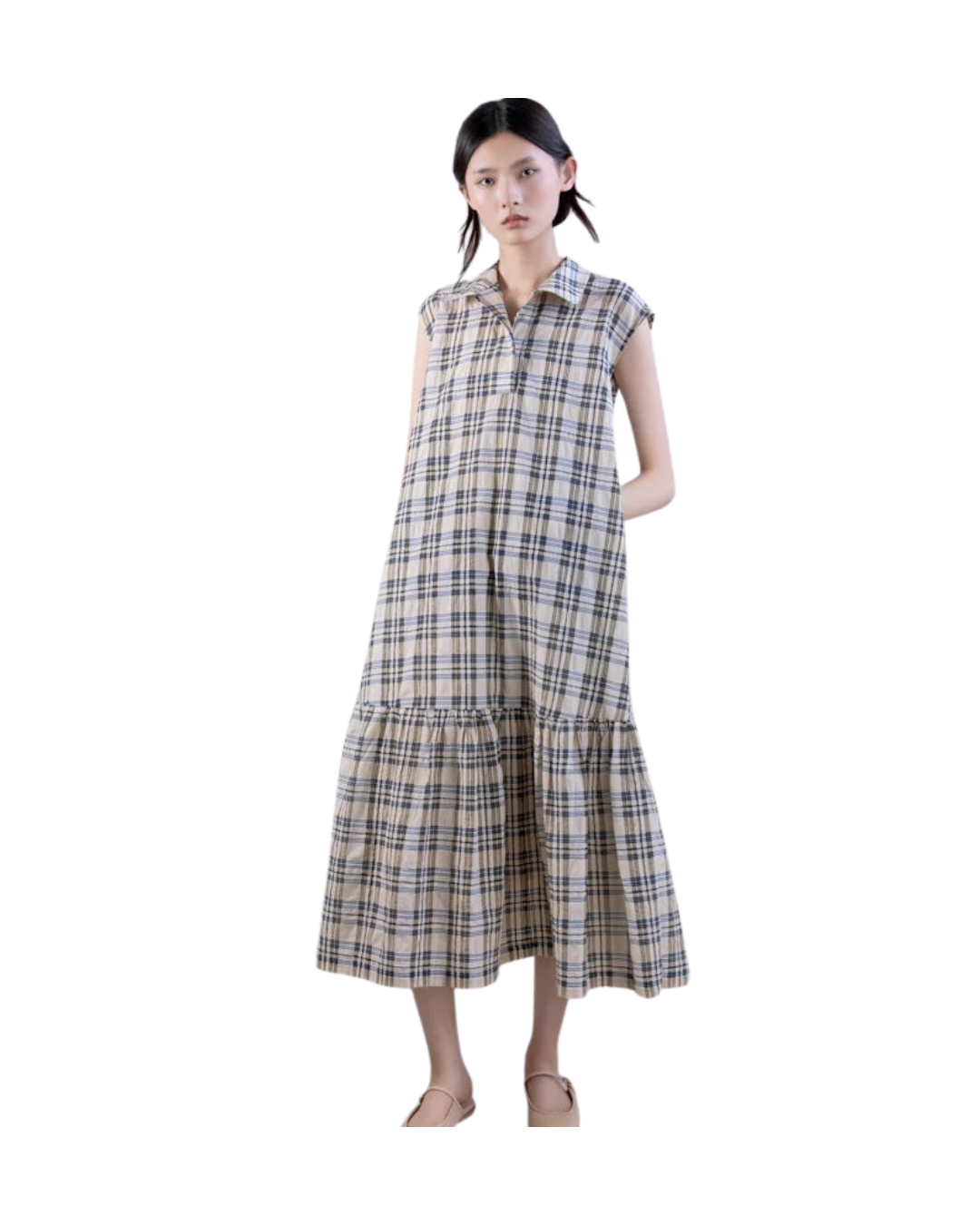Soft-Touch Plaid A-Line Drop-Waist Dress