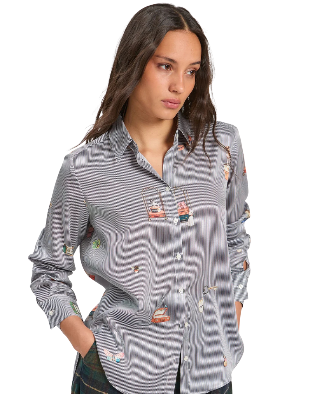 Gaby Striped Shirt - Travel Print
