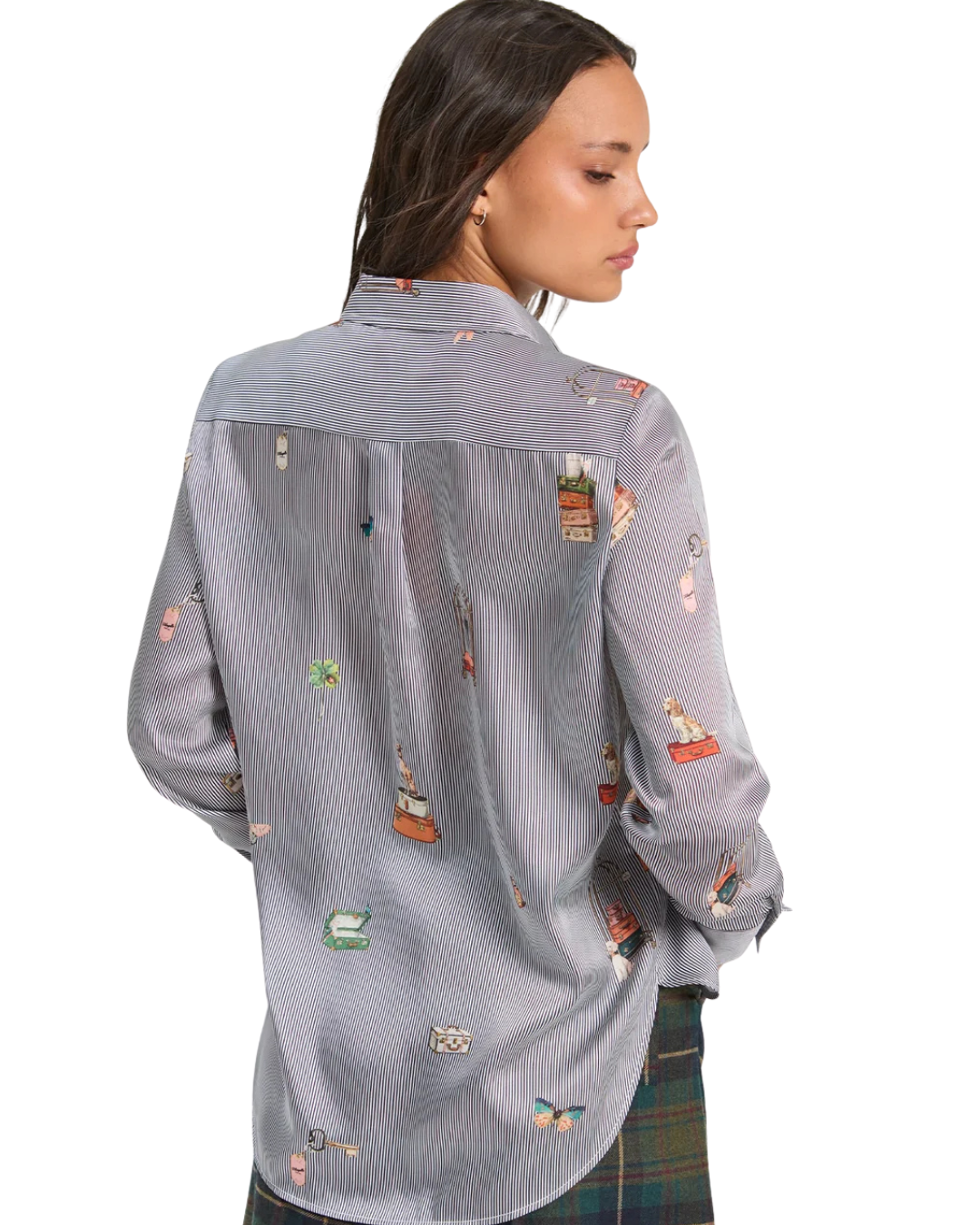 Gaby Striped Shirt - Travel Print