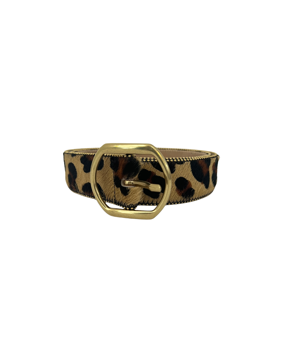 Leopard Suede Belt with Gold Trim